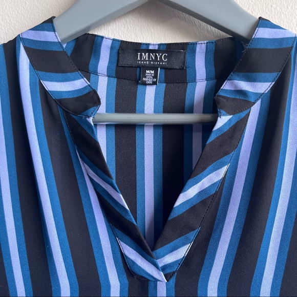 IMNYC Isaac Mizrahi striped black cyan tunic blouse size medium - Picture 6 of 11